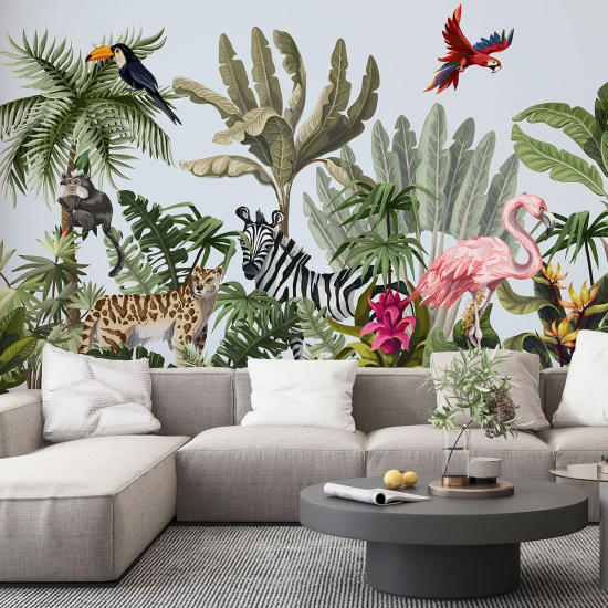 Panoramic Wallpaper - Kid Wall Mural - Jungle Animals