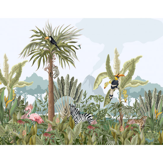 Panoramic Wallpaper - Kid Wall Mural - Jungle Animals