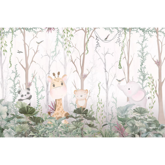 Panoramic Wallpaper - Kid Wall Mural - Jungle Animals