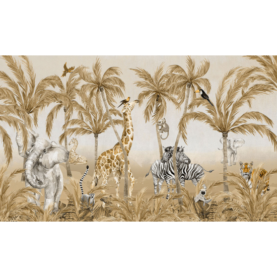 Panoramic Wallpaper - Kid Wall Mural - Jungle Animals