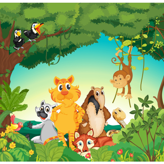 Panoramic Wallpaper - Kid Wall Mural - Jungle Animals