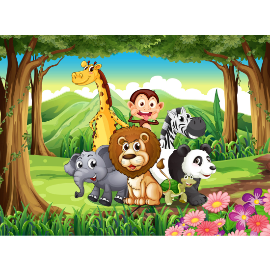 Panoramic Wallpaper - Kid Wall Mural - Jungle Animals