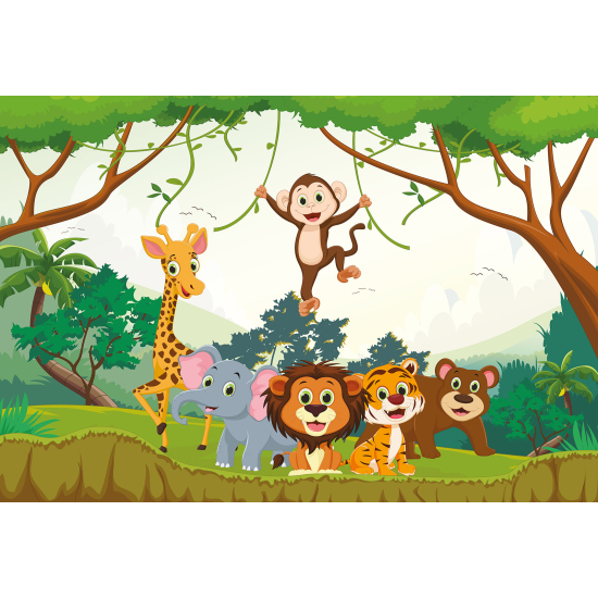 Panoramic Wallpaper - Kid Wall Mural - Jungle Animals