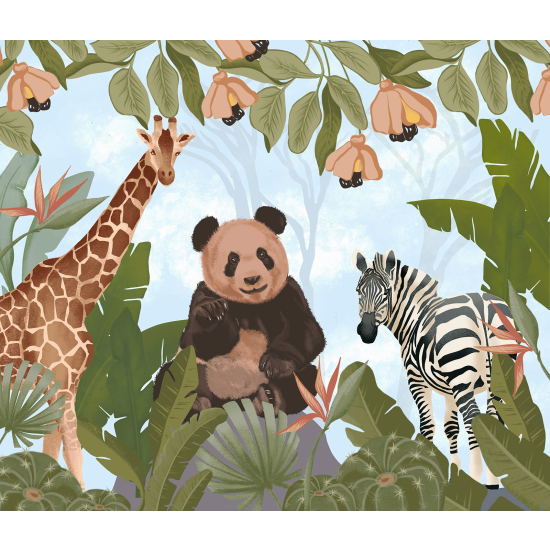 Panoramic Wallpaper - Kid Wall Mural - Jungle Animals