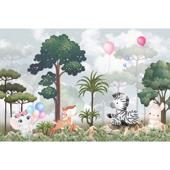 Panoramic Wallpaper - Kid Wall Mural - Jungle Animals