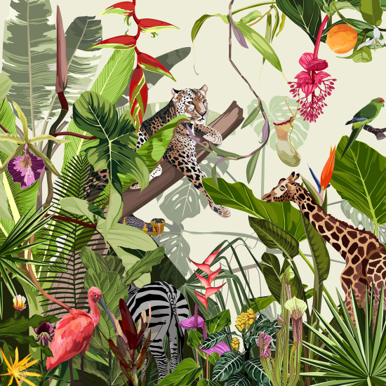 Panoramic Wallpaper - Kid Wall Mural - Jungle Animals