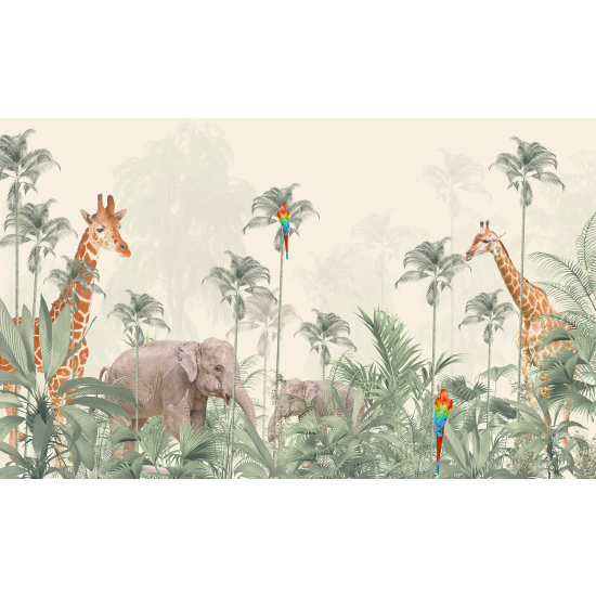 Panoramic Wallpaper - Kid Wall Mural - Jungle Animals