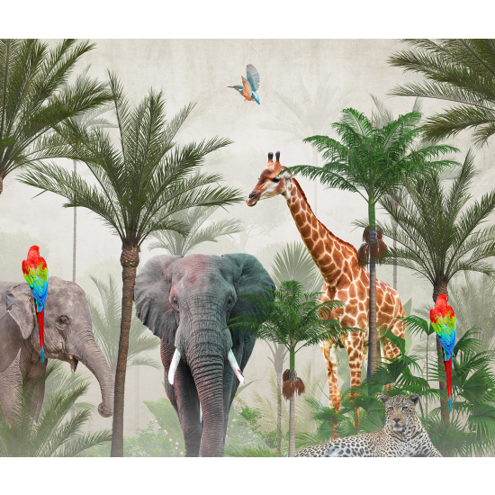 Panoramic Wallpaper - Kid Wall Mural - Jungle Animals