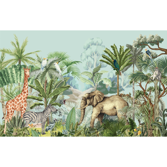 Panoramic Wallpaper - Kid Wall Mural - Jungle Animals