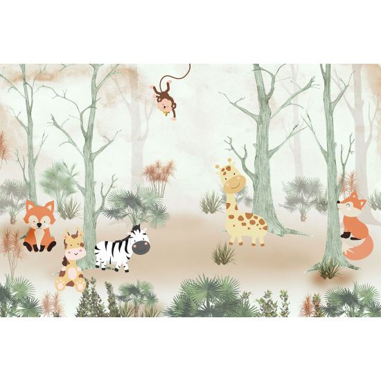 Panoramic Wallpaper - Kid Wall Mural - Jungle Animals