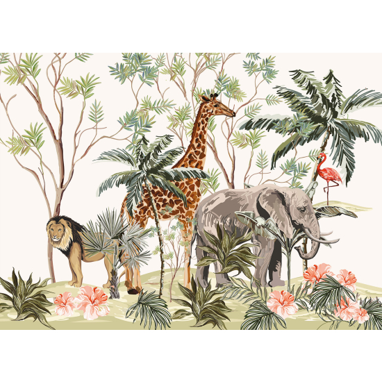 Panoramic Wallpaper - Kid Wall Mural - Jungle Animals