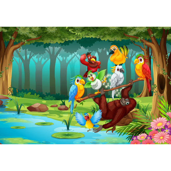 Panoramic Wallpaper - Kid Wall Mural - Jungle Birds