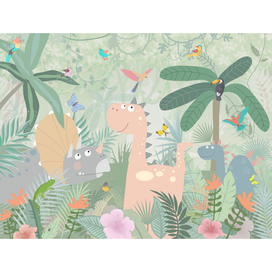 Panoramic Wallpaper - Kid Wall Mural - Jungle Dinosaurs