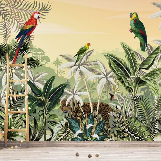 Panoramic Wallpaper - Kid Wall Mural - Jungle Parrots