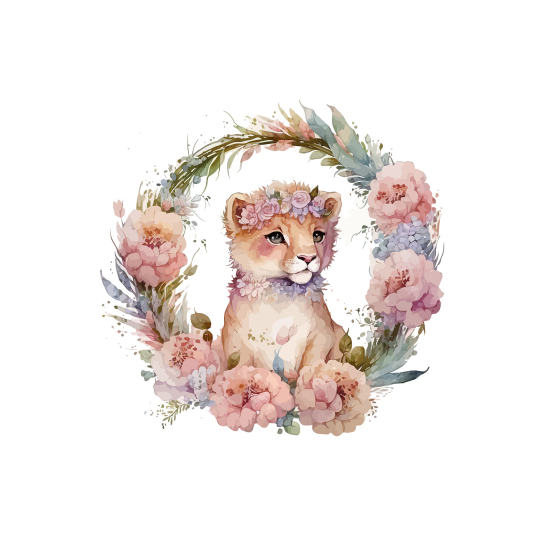 Panoramic Wallpaper - Kid Wall Mural - Lion Cub Flowers