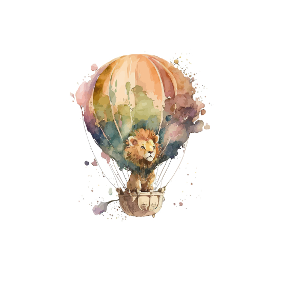 Panoramic Wallpaper - Kid Wall Mural - Lion Cub Hot Air Balloon