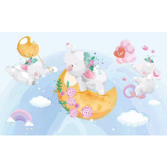 Panoramic Wallpaper - Kid Wall Mural - Moon Rabbits