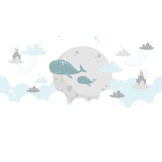 Panoramic Wallpaper - Kid Wall Mural - Moon Whales