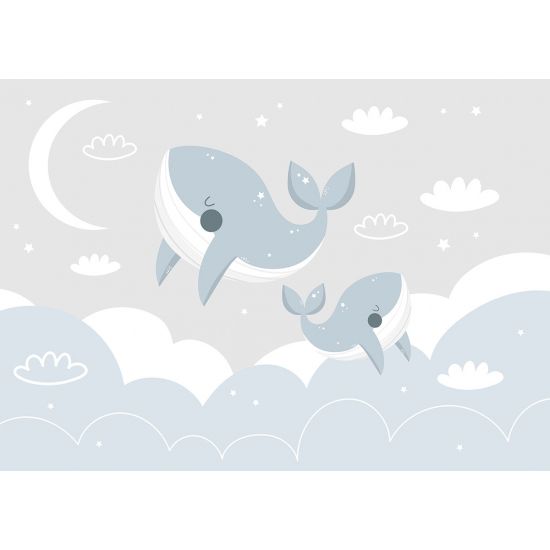 Panoramic Wallpaper - Kid Wall Mural - Moon Whales