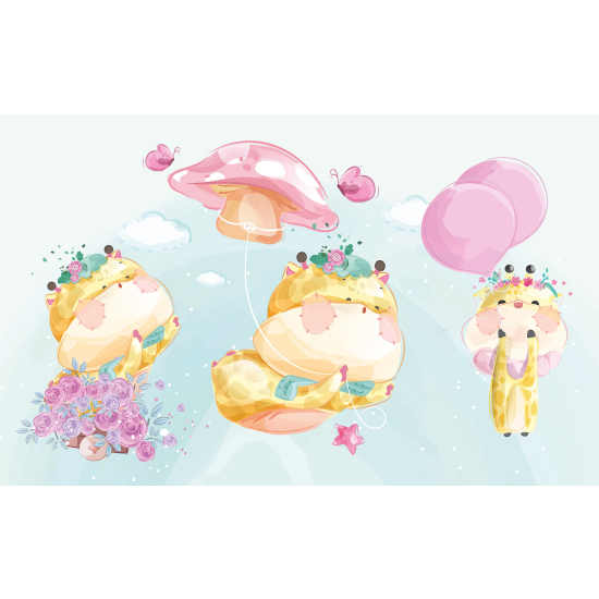 Panoramic Wallpaper - Kid Wall Mural - Mushroom Cats