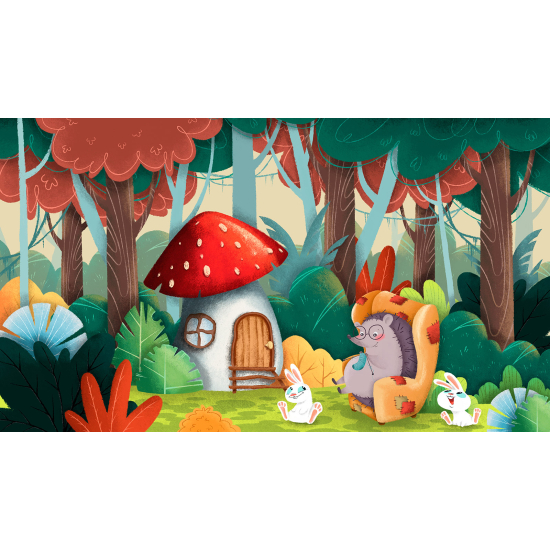 Panoramic Wallpaper - Kid Wall Mural - Mushroom Hedgehog