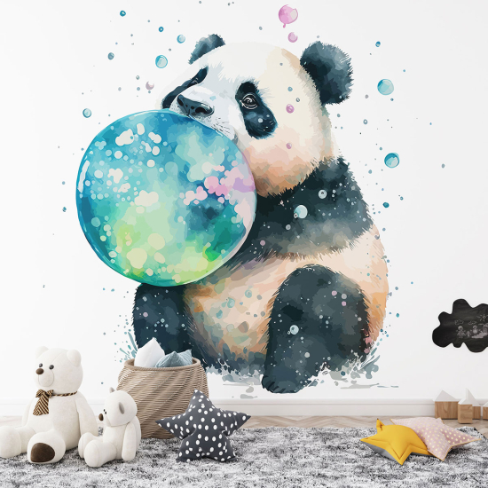 Panoramic Wallpaper - Kid Wall Mural - Panda Balloons