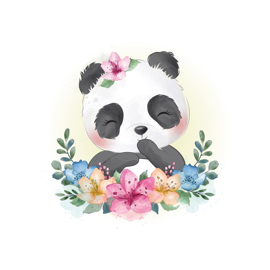 Panoramic Wallpaper - Kid Wall Mural - Panda Flowers