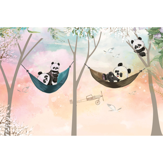 Panoramic Wallpaper - Kid Wall Mural - Panda Hammocks