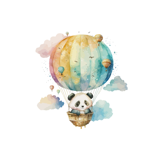 Panoramic Wallpaper - Kid Wall Mural - Panda Hot Air Balloon