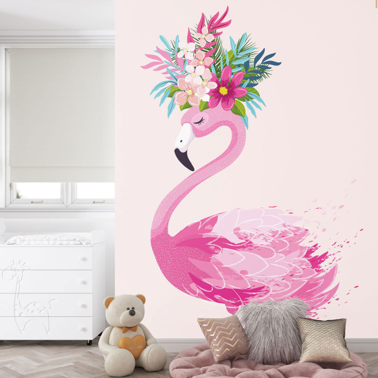 Panoramic Wallpaper - Kid Wall Mural - Pink flamingo