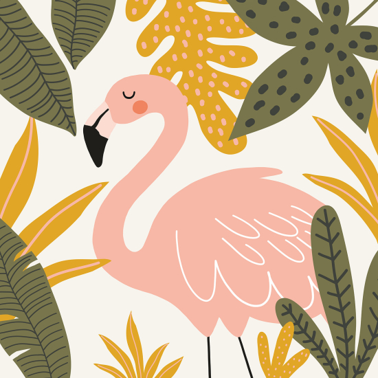 Panoramic Wallpaper - Kid Wall Mural - Pink Flamingo