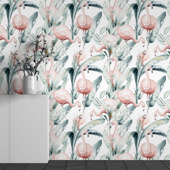 Panoramic Wallpaper - Kid Wall Mural - Pink Flamingo Pattern