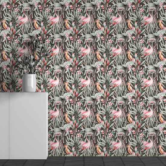 Panoramic Wallpaper - Kid Wall Mural - Pink Flamingo Pattern