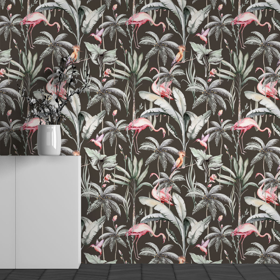 Panoramic Wallpaper - Kid Wall Mural - Pink Flamingo Pattern