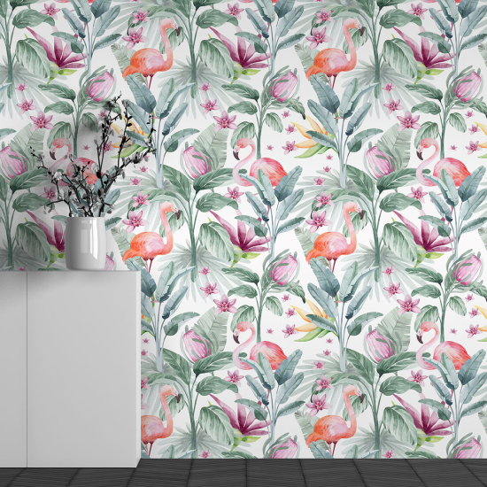 Panoramic Wallpaper - Kid Wall Mural - Pink Flamingo Pattern