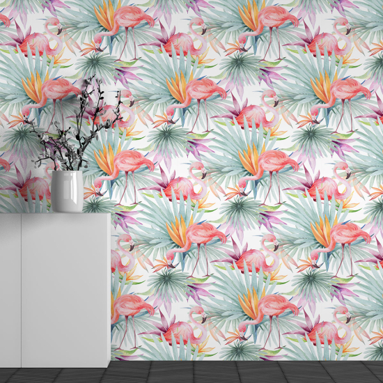 Panoramic Wallpaper - Kid Wall Mural - Pink Flamingo Pattern