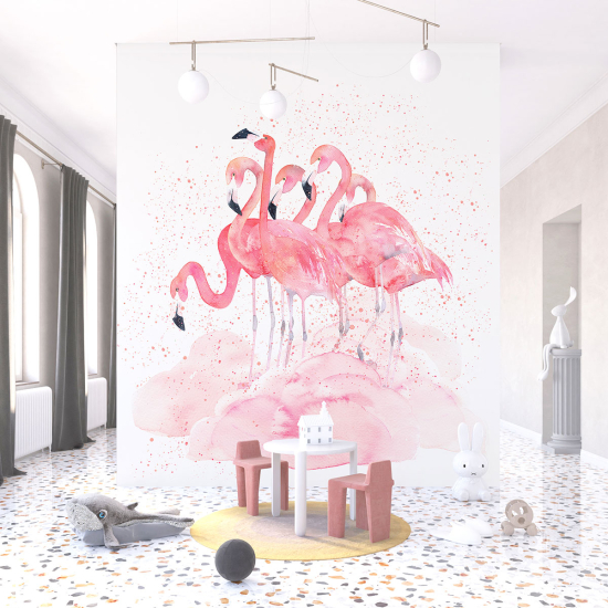 Panoramic Wallpaper - Kid Wall Mural - Pink flamingos