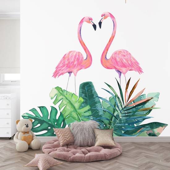 Panoramic Wallpaper - Kid Wall Mural - Pink flamingos