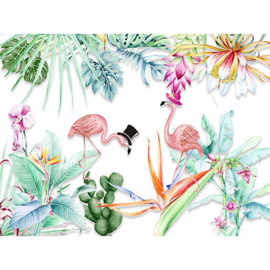 Panoramic Wallpaper - Kid Wall Mural - Pink Flamingos