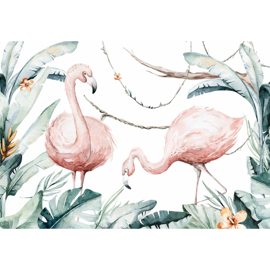 Panoramic Wallpaper - Kid Wall Mural - Pink Flamingos