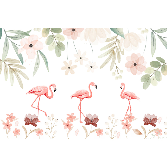 Panoramic Wallpaper - Kid Wall Mural - Pink Flamingos