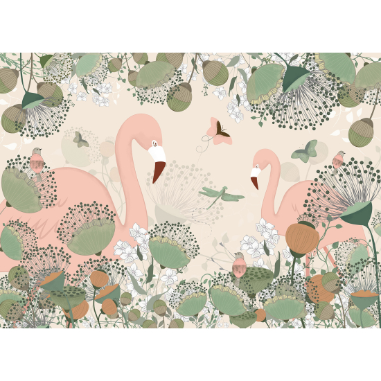 Panoramic Wallpaper - Kid Wall Mural - Pink Flamingos