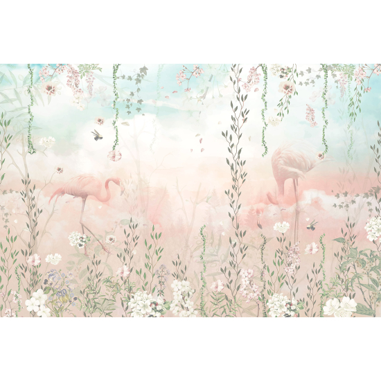 Panoramic Wallpaper - Kid Wall Mural - Pink Flamingos