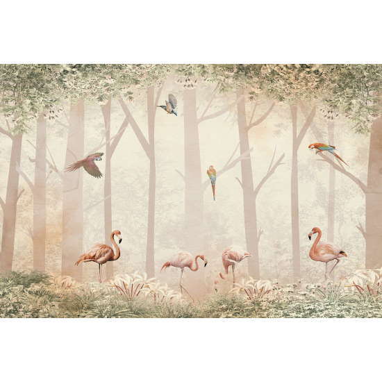 Panoramic Wallpaper - Kid Wall Mural - Pink Flamingos