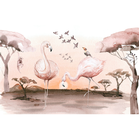 Panoramic Wallpaper - Kid Wall Mural - Pink Flamingos