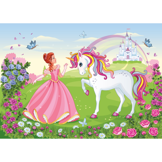 Panoramic Wallpaper - Kid Wall Mural - Princess Unicorn