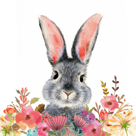 Panoramic Wallpaper - Kid Wall Mural - Rabbit Flowers