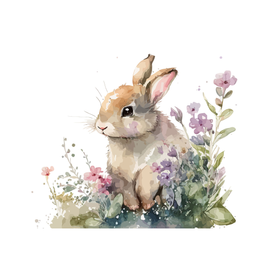 Panoramic Wallpaper - Kid Wall Mural - Rabbit flowers