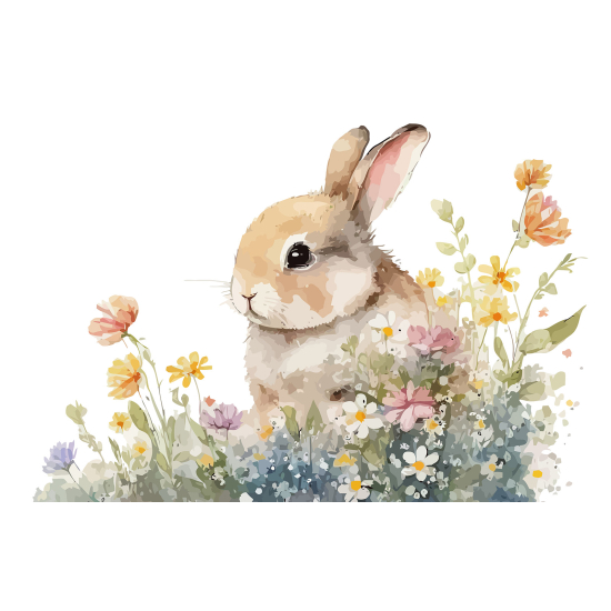 Panoramic Wallpaper - Kid Wall Mural - Rabbit flowers