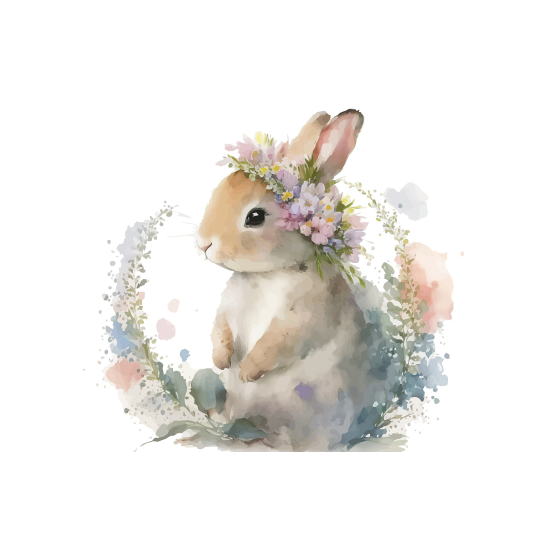 Panoramic Wallpaper - Kid Wall Mural - Rabbit flowers